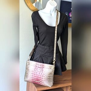 Brahmin Rose and Taupe Crocodile Embossed Wristlet.